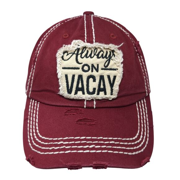 Always On Vacay Strapback Hat Red One Size Distressed KB ETHOS Vintage - Picture 1 of 10
